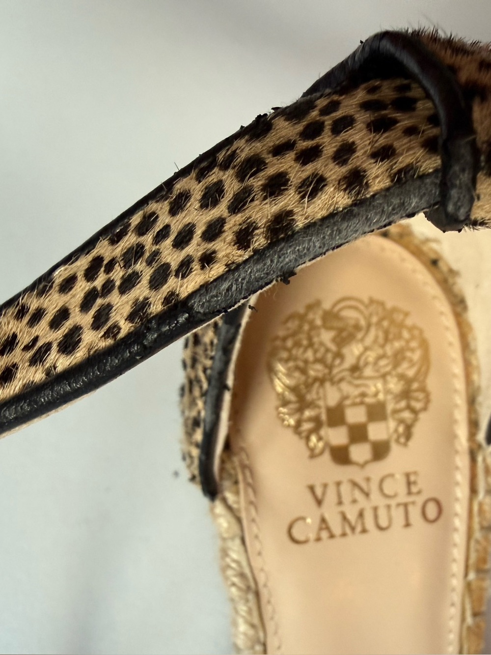 Vince Camuto Leera Espadrille Wedge Sandal Natural Leopard Calf Hair Size 8 - Picture 10 of 13